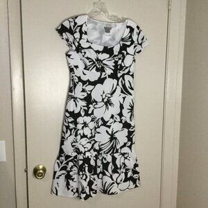Ann Taylor Black & White Tropical Floral Dress
